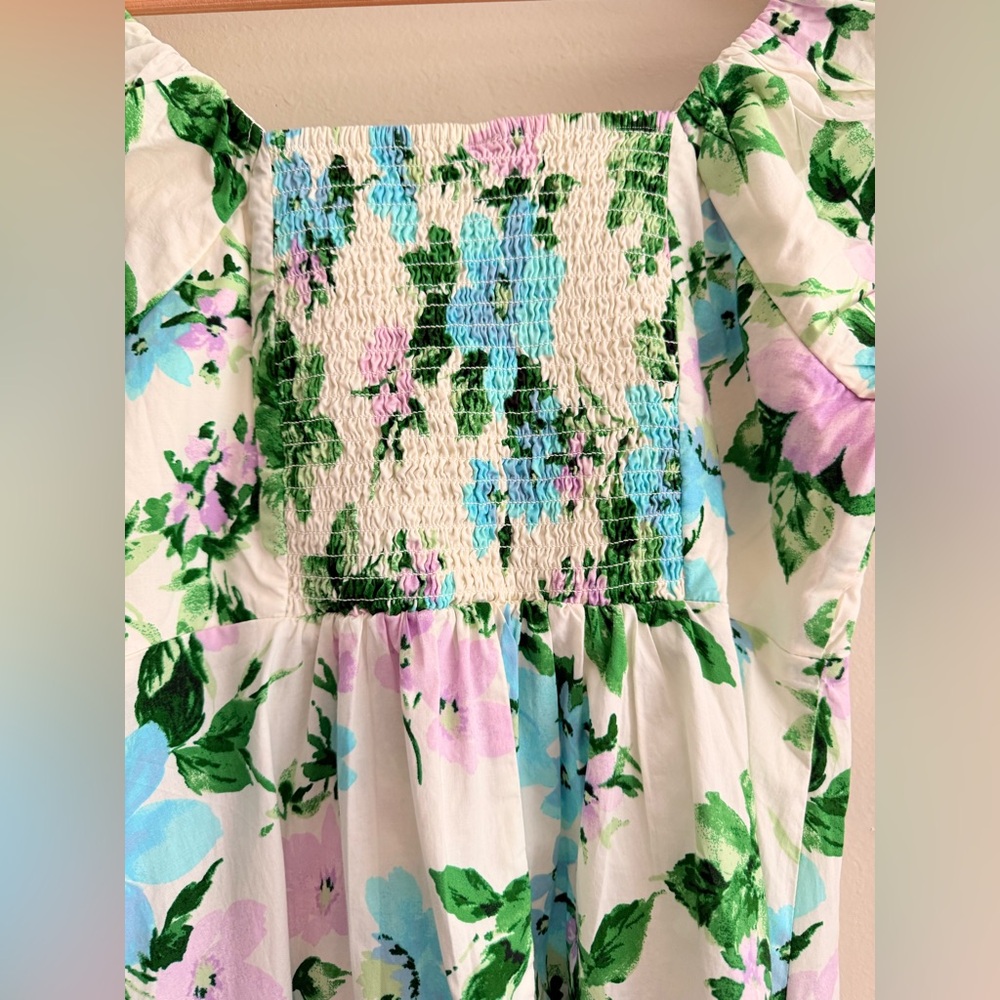 NWT Old‎ Navy Womens Ivory Green Purple Floral Puff Sleeve Mini Dress MEDIUM - Picture 6 of 14